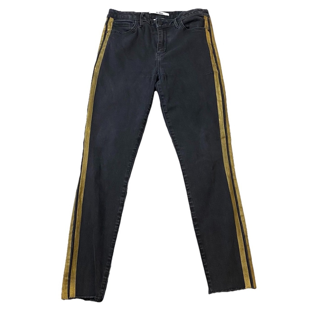 Sam Edelman The Kitten Mid Rise Ankle Skinny black jeans Women's 30 Gold Stripes